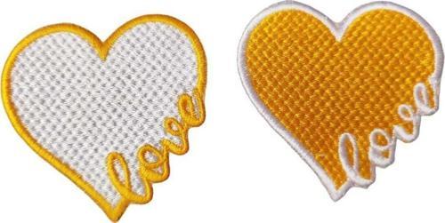Ütü Ile Yapışan Sarı Love Kalp Arma Yama Patch 2 Adet 5.5 Cm