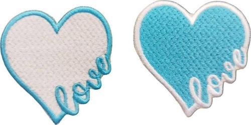 Ütü Ile Yapışan Turkuaz Love Kalp Arma Yama Patch 2 Adet 5.5 Cm