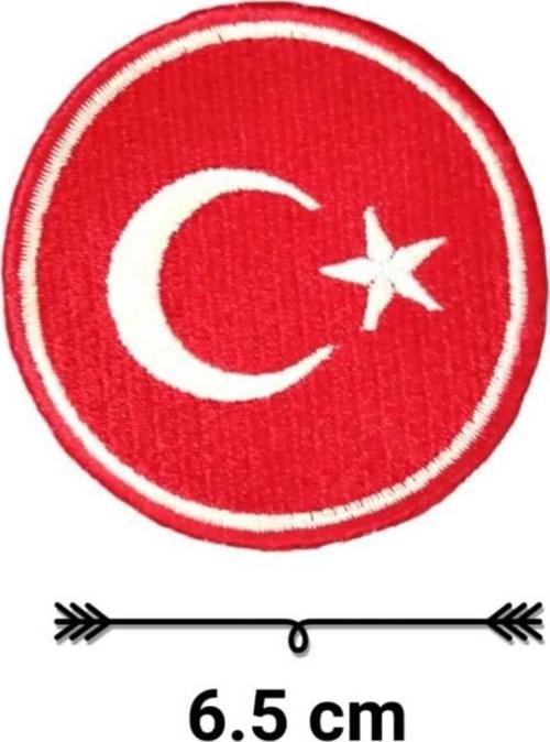 Ütü Ile Yapışsan Yuvarlak Türk Bayrağı Arma Patch -6,5 Cm