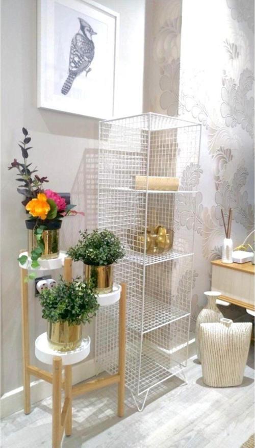 Metal Kafes Dekoratif Tel Vitrin/Konsol Modeli (Beyaz)