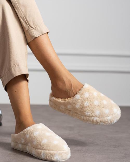 PUANLI PELUŞ Kadın Ev Terliği Kışlık Terlik Sessiz Taban