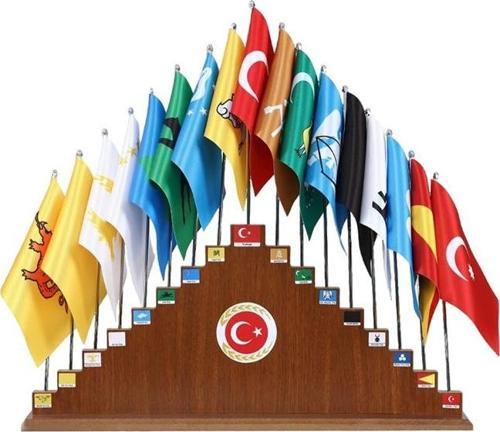 Eski Türk Devletleri Bayrak Seti (17'li ) Ahşap Kaide
