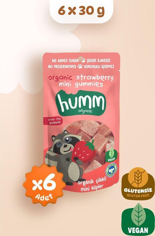 Organik Glutensiz Vegan Çilekli Mini Küpler Atıştırmalık Paketi - 30 G X 6 Adet