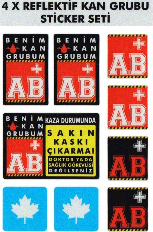 ® AB Rh+ (Pozitif) Kaskımı Çıkartma Yazılı 7 Parçalı Reflektif Kan Grubu Sticker Seti