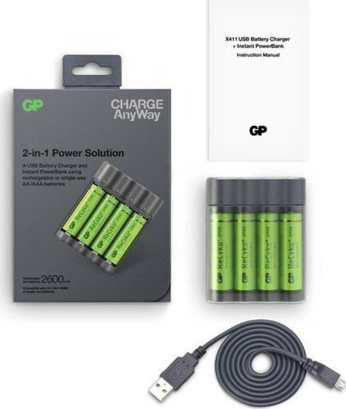 Batteries X411 Chargeanyway 2-İn-1 Pil Şarj Cihazı + Anlık Powerbank Ve Recyko+ 4 Adet 2700 Aa