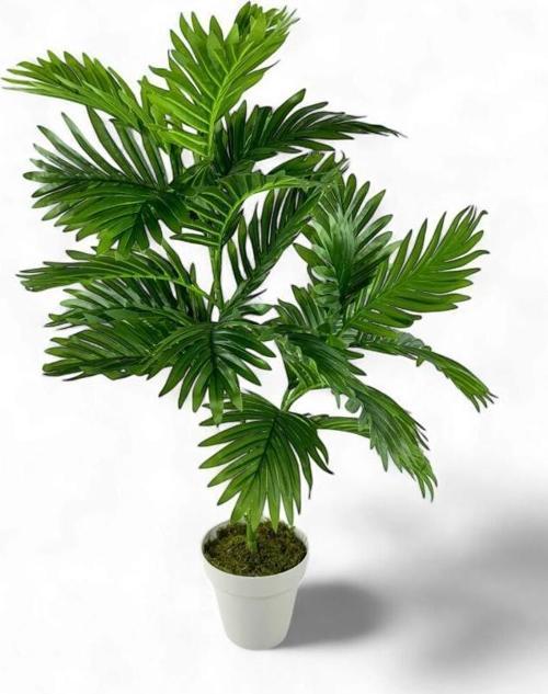Yapay Çiçek Areka Palmiye Ağacı 85Cm 2Dal Salon Çiçeği Beyaz Saksılı Yapay Bitki