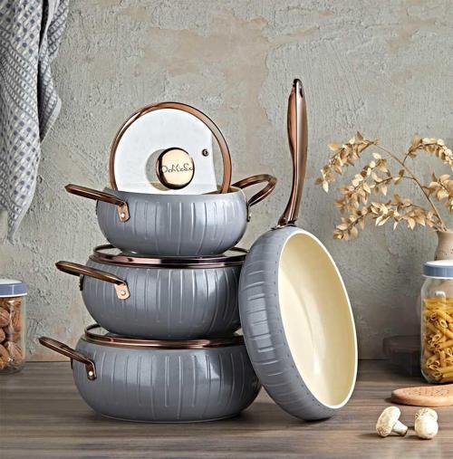 Allure 12001 Pure Ceramıc 7 Parça Biogranit Seramik Set Antrasit Gövde Bakır Detay