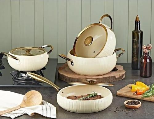 Allure 12001 Pure Ceramıc 7 Parça Biogranit Seramik Set Antrasit Gövde Krem