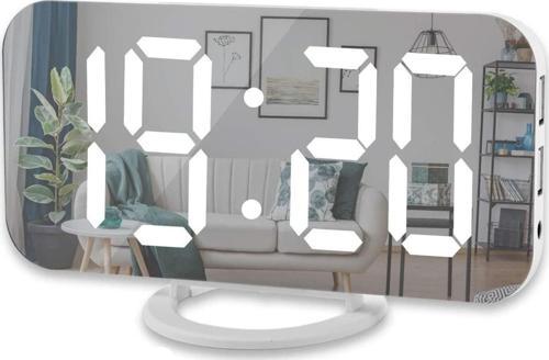 Aynalı LED Dijital Saat 2 USB Hızlı Şarj Alarmlı Masa Saati