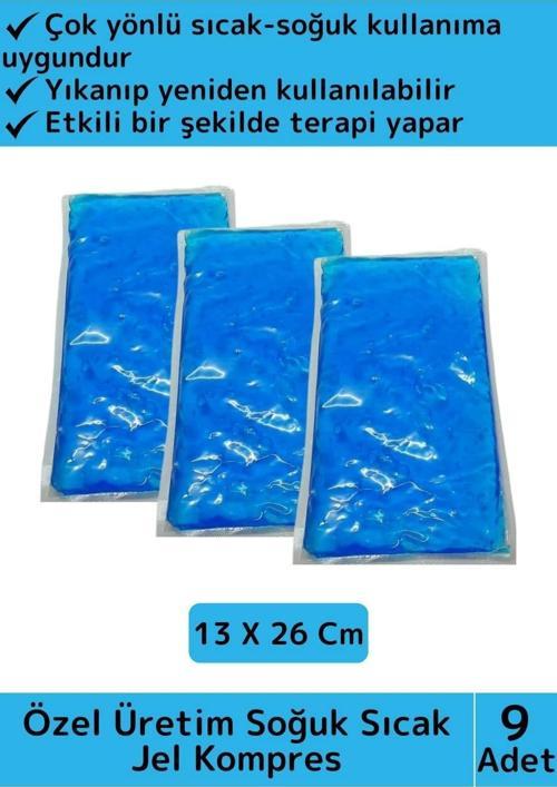 Premium Yıkanıp Tekrar Kullanılabilir İlk Yardım Soğuk Sıcak Jel Kompres Termojel 13 X 26 Cm 9 Adet