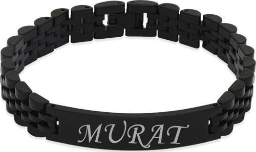 Kişiye Özel İsim Yazılı Siyah Renk Çelik Erkek Bileklik