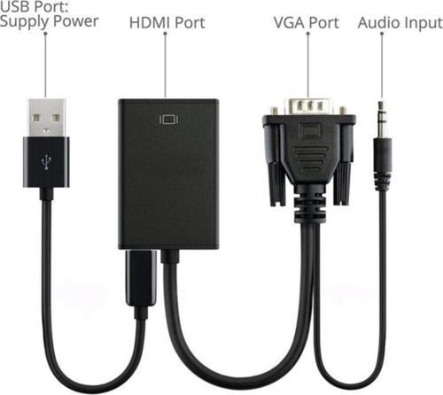 Vga To Hdmı  Dönüştürücü + Ses + Usb Power - 20Cm