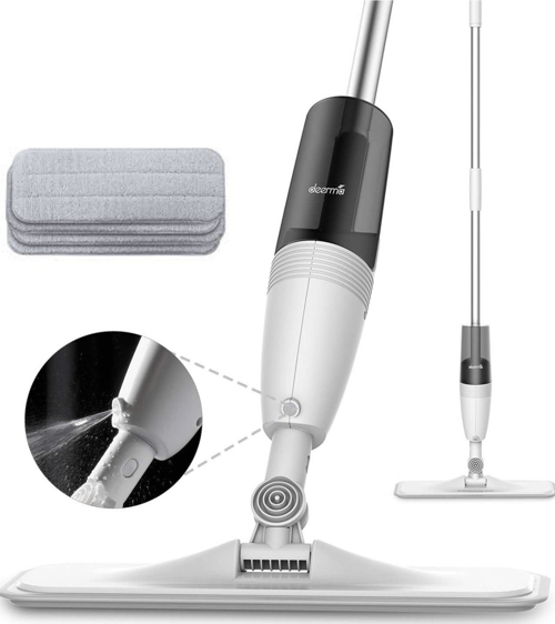 360 Derece Dönen Su Püskürtmeli Sprey Mop Paspas+4 Adet Uyumlu Microfiber Paspas