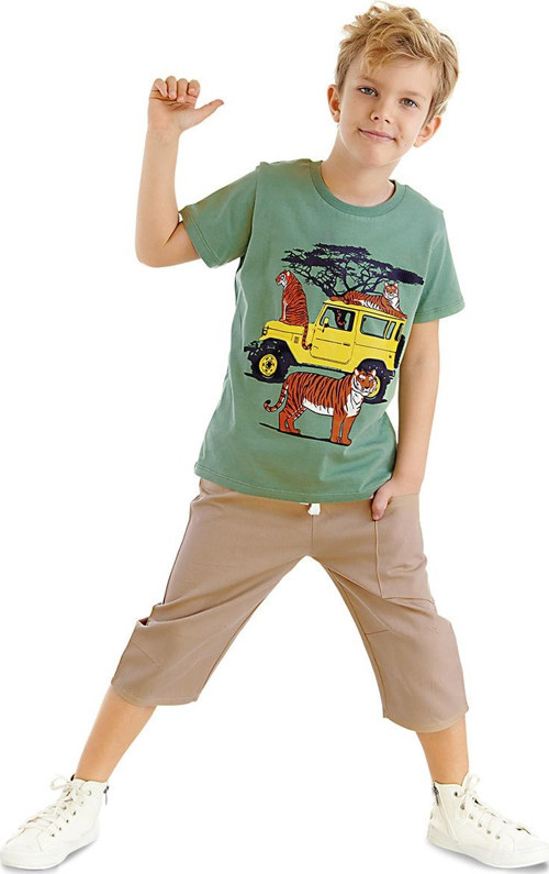 Safari Erkek Çocuk Yazlık T-shirt Gabardin Şort Takım