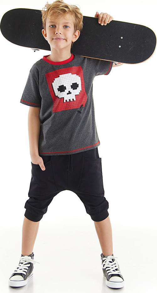Skull Erkek Çocuk T-shirt Kapri Şort Takım