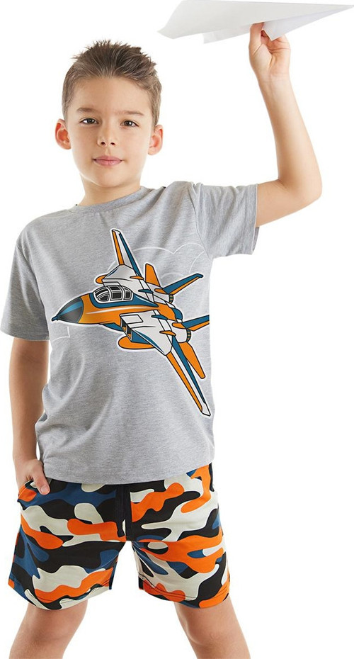 Uçak Erkek Çocuk Yazlık T-shirt Kamuflaj Şort Takım