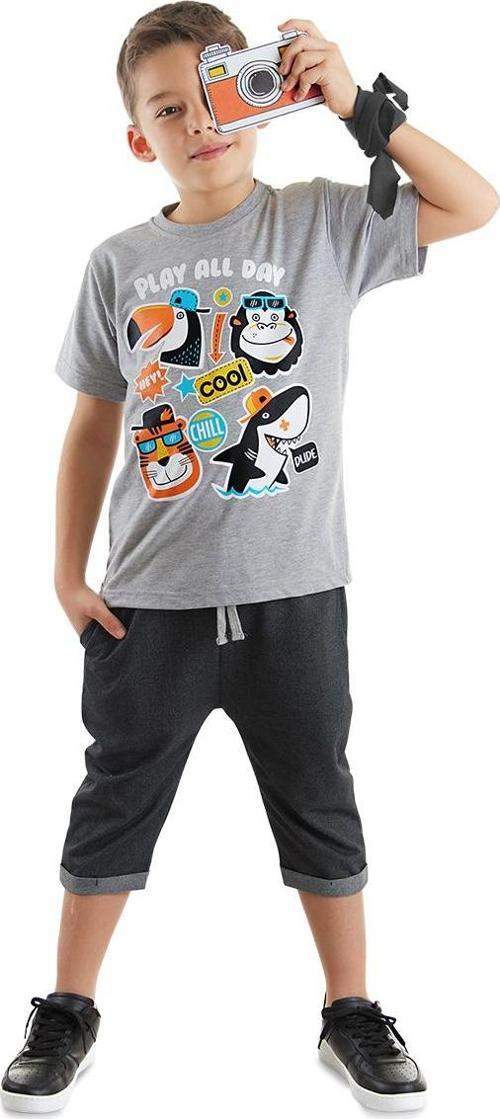 Cool Animals Siyah Erkek Çocuk Yazlık T-shirt Kapri Şort Takım