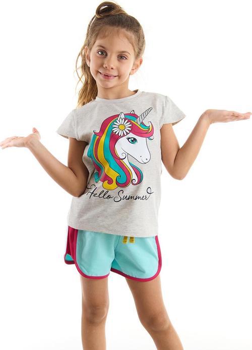 Çiçekli Unicorn Kız T-Shirt Şort Takım