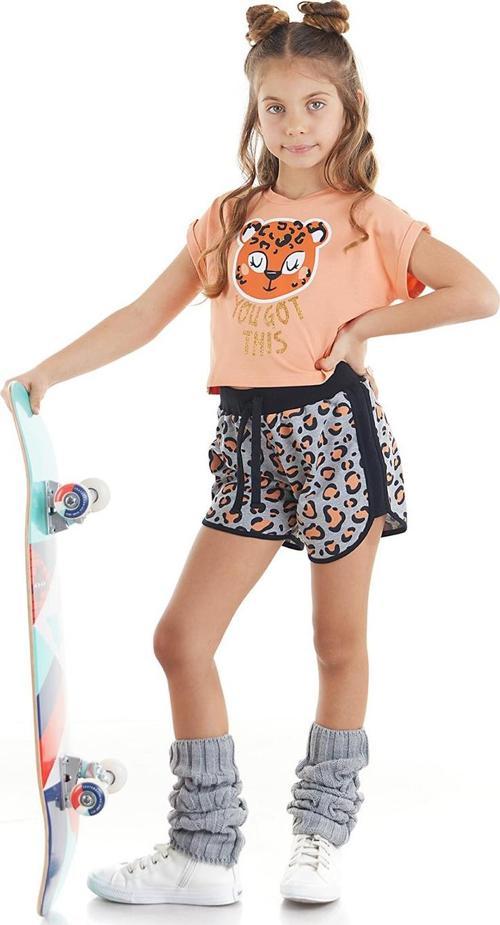 Leopar Kız Çocuk Crop Top Şort Takım