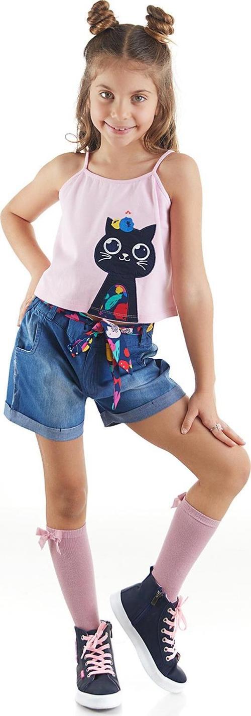 Çiçek Bahçesi Kız Çocuk T-shirt Denim Şort Takım
