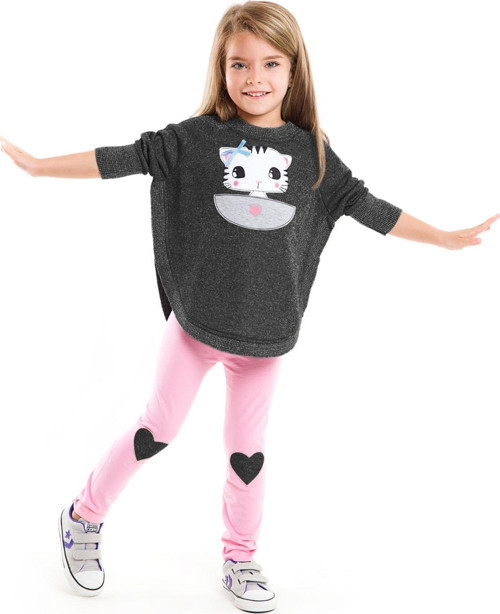 Sevgili Kedicik Kız Çocuk Sweatshirt Tayt Takım