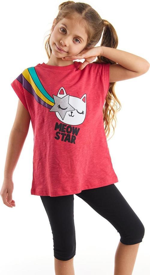 Yıldızlı Kedi Kız Çocuk T-shirt Siyah Tayt Takım
