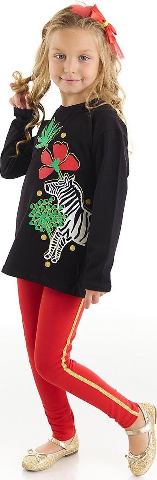 Çiçekli Zebra Kız Çocuk T-Shirt Tayt Takım