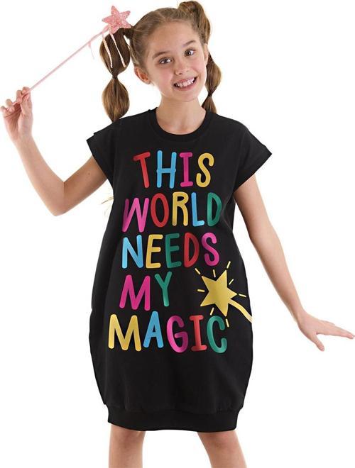 Magical Kız Çocuk Siyah Eteği Lastikli Yazlık Elbise