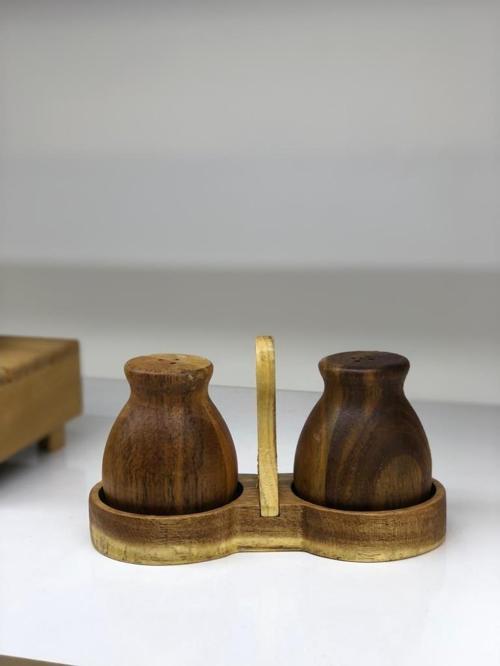Bambu Akasya Standlı Tuzluk Biberlik Seti MİEN-7B08A