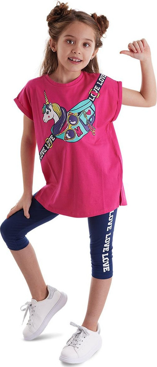 Unicorn Çantalı Kız Çocuk T-shirt Takım