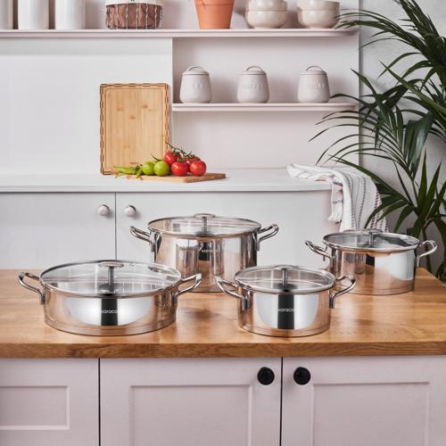 Vapor New İndüksiyon Tabanlı 8 Parça Süzgeçli Çelik Tencere Seti