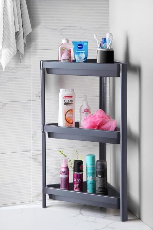 3 Katlı Üçgen Plastik Gri Banyo Mutfak Rafı MIT1061