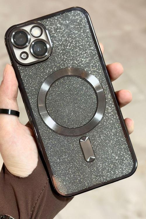iPhone 13 Kamera Korumalı Parlak Simli Magsafe Destekli Modern Shimmer Kılıf