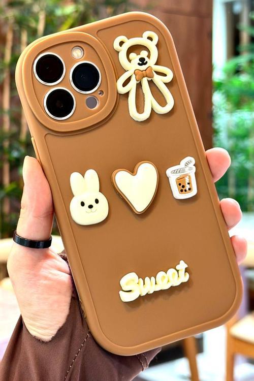 iPhone 13 Pro Max Ayıcık Desenli Sevimli 3 Boyutlu Tatlı Şirin Kamera Korumalı Silikon Shape Kılıf