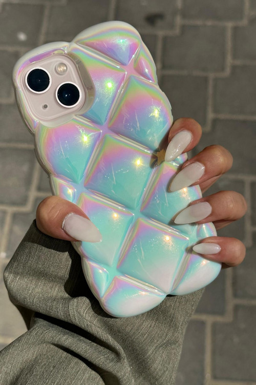 İphone 13 Uyumlu Kabartma Desenli 3D Darbe Emici Ultra Sağlam PUFY Kılıf BEYAZ