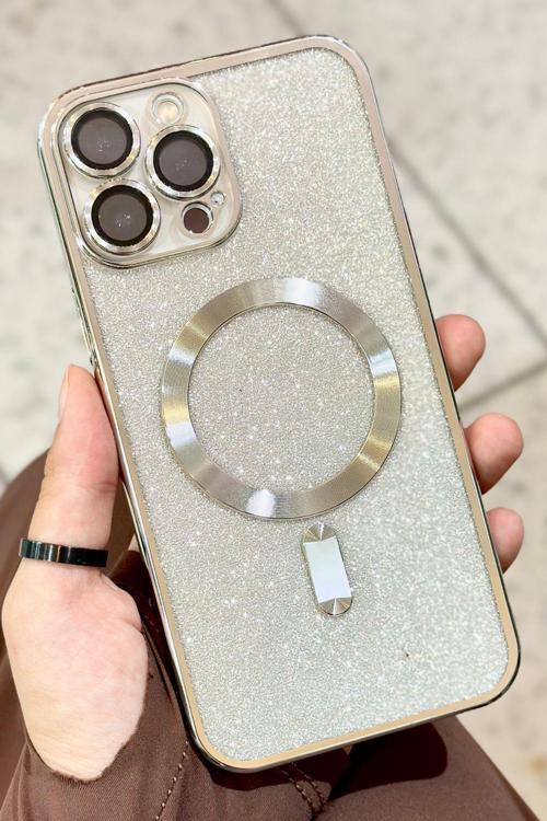 iPhone 14 Pro Max Kamera Korumalı Parlak Simli Magsafe Destekli Modern Shimmer Kılıf