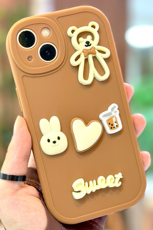 iPhone 15 Ayıcık Desenli Sevimli 3 Boyutlu Tatlı Şirin Kamera Korumalı Silikon Shape Kılıf
