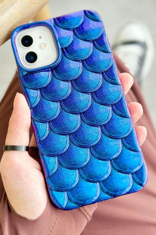 iPhone 11 Balık Sırtı Desenli Parlak İşlemeli 3 Boyutlu Kamera Çıkıntılı Kaliteli Fish Kılıf