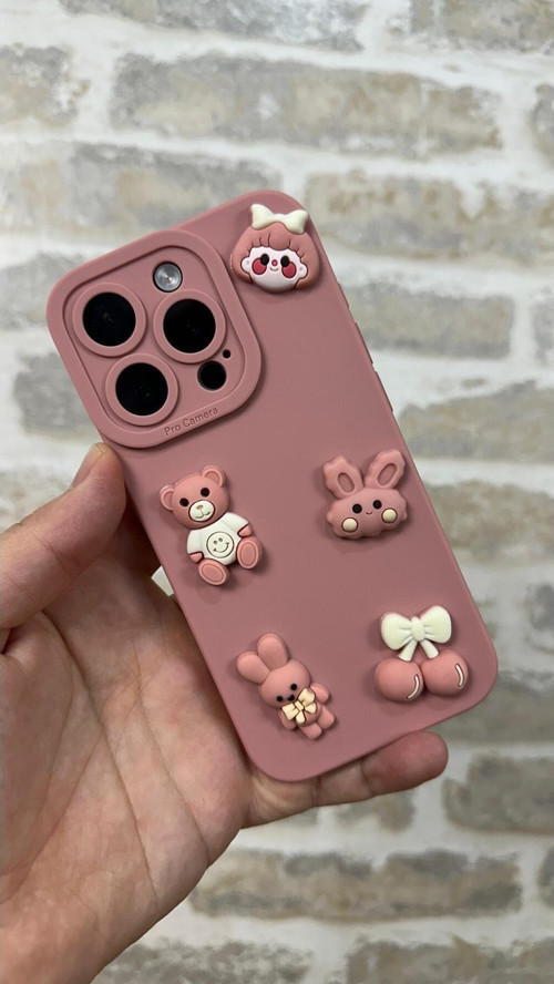 İphone 15 Pro Max Ayıcık Desenli Sevimli Silikon Lansman TOY BEAR Kılıf