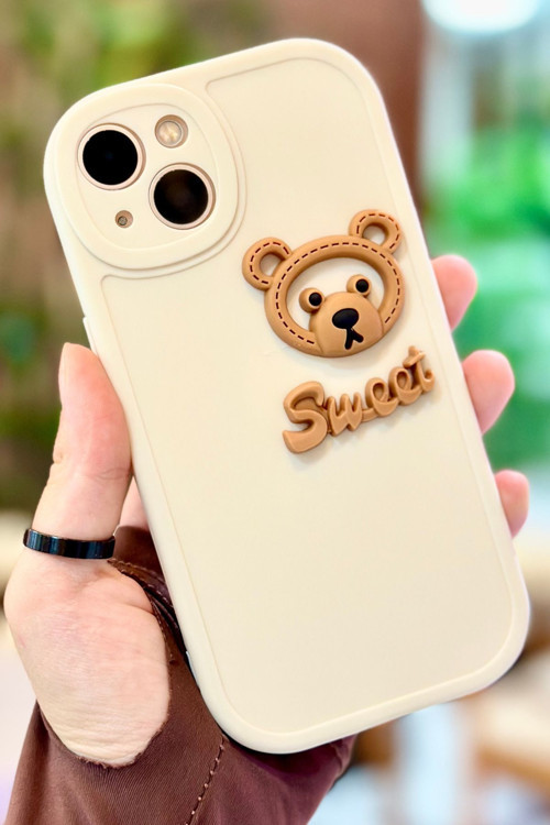 iPhone 15 Plus Ayıcık Desenli Sevimli 3 Boyutlu Tatlı Şirin Kamera Korumalı Silikon Shape Kılıf