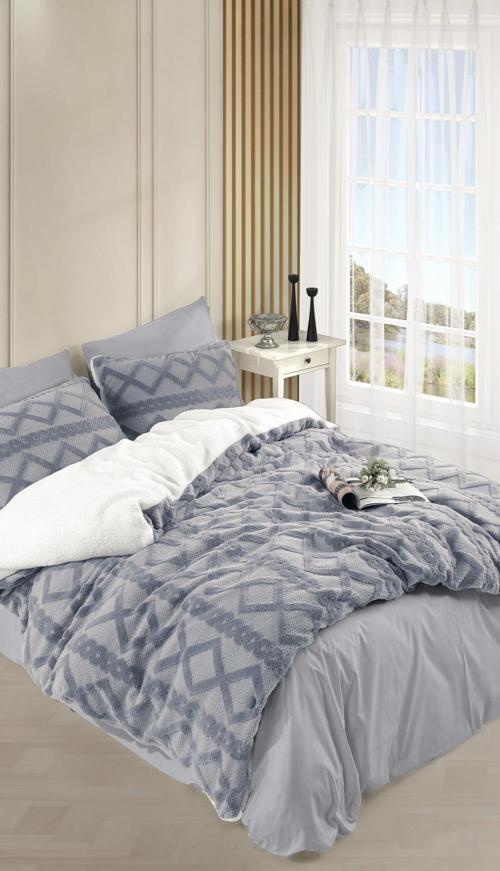 Bonny Peluş Nevresim Takımı 6 Parça Çift Kişilik Gri