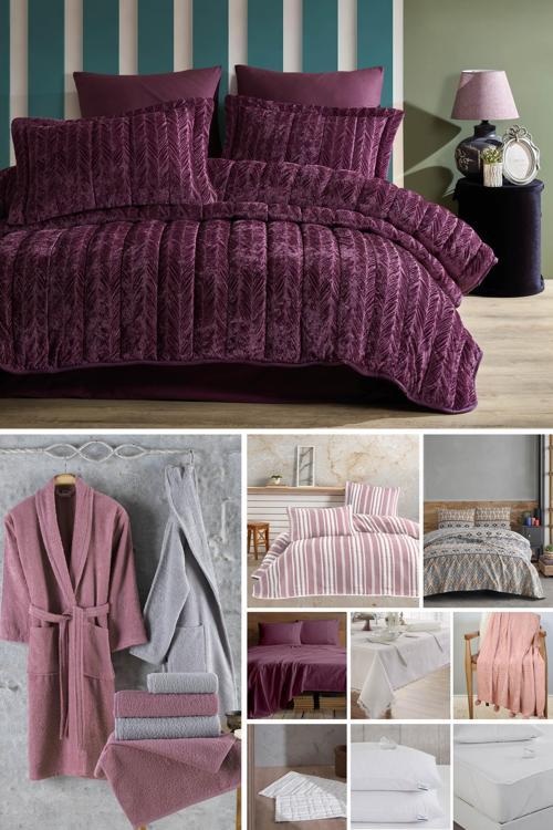 Çeyiz Paketi 48 Parça Kadife Comfort Royal Mürdüm