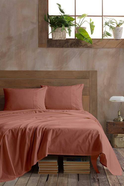 Ranforce Pamuk Çarşaf Seti Çift Kişilik %100 Doğal Pamuk 3 Parça Tarçın