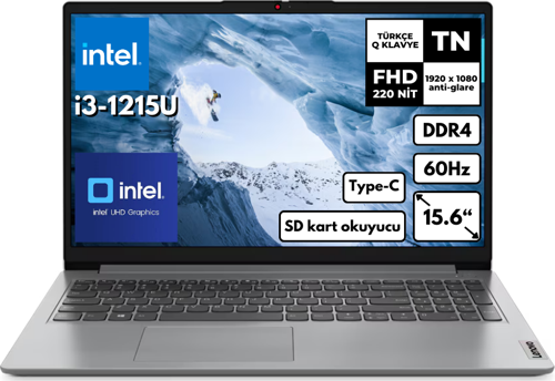 IdeaPad i3 1215U 40GB 256GB SSD 15.6" FHD Windows 11 Pro Dizüstü Bilgisayar 82QD00GMTX BT36
