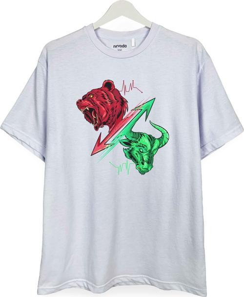 Kripto Ayı Boğa Baskılı Loose Fit Bisiklet Yaka Unisex Tişört