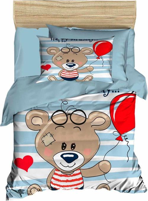 Yenidoğan Erkek Bebek Nevresim Takımı 3D Pamuklu Bear Baloon