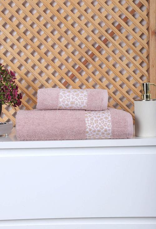 2 Parça Jakarlı Kadın-Erkek Banyo Havlu Takımı Leo 90x150 Cm