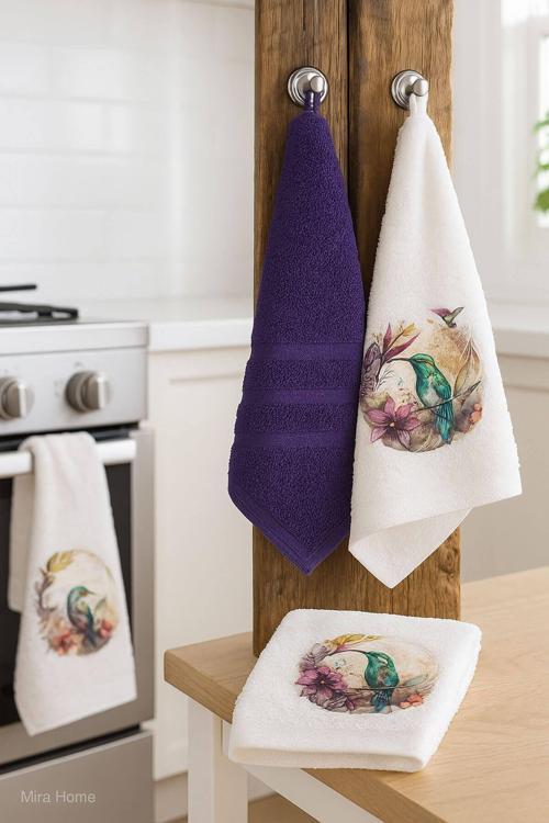 3 lü Kuş Baskılı %100 Pamuklu Mutfak Havlusu 30 x 50 Cm