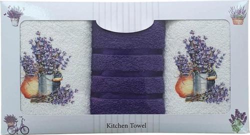 3 lü Lavanta Baskılı %100 Pamuklu Mutfak Havlusu 30 x 50 Cm