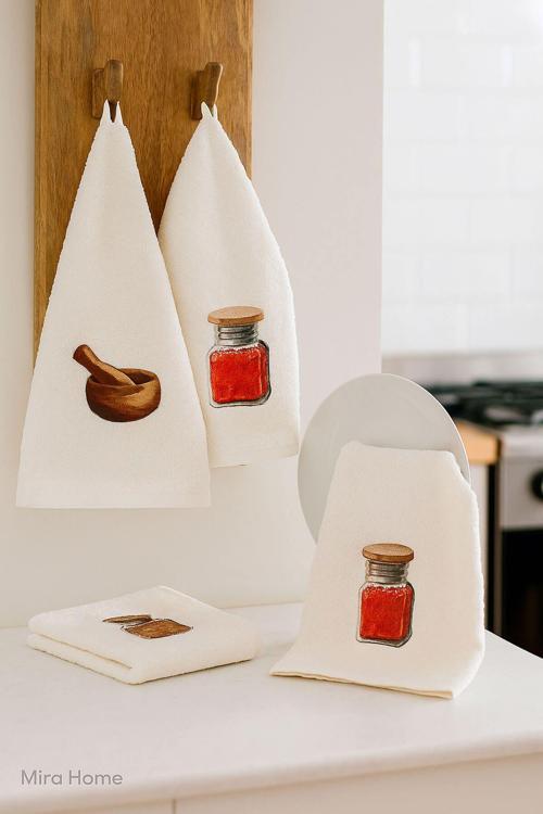3 lü Zeytin Baskılı %100 Pamuklu Mutfak Havlusu 30 x 50 Cm